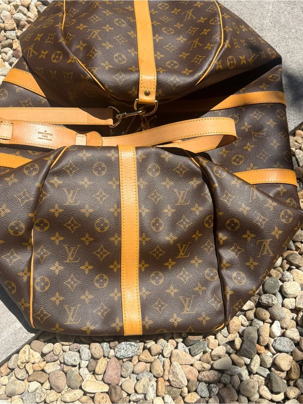 Louis Vuitton Monogram Travel Duffel Bag in Brown and Tan Leather